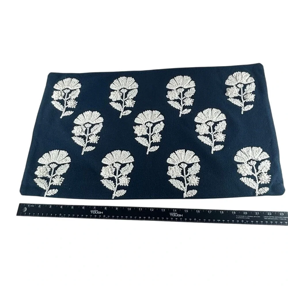 Pier 1 Decorative Pillow Case Blue 13x12 Floral‎ Embroidered Farmhouse Cottage